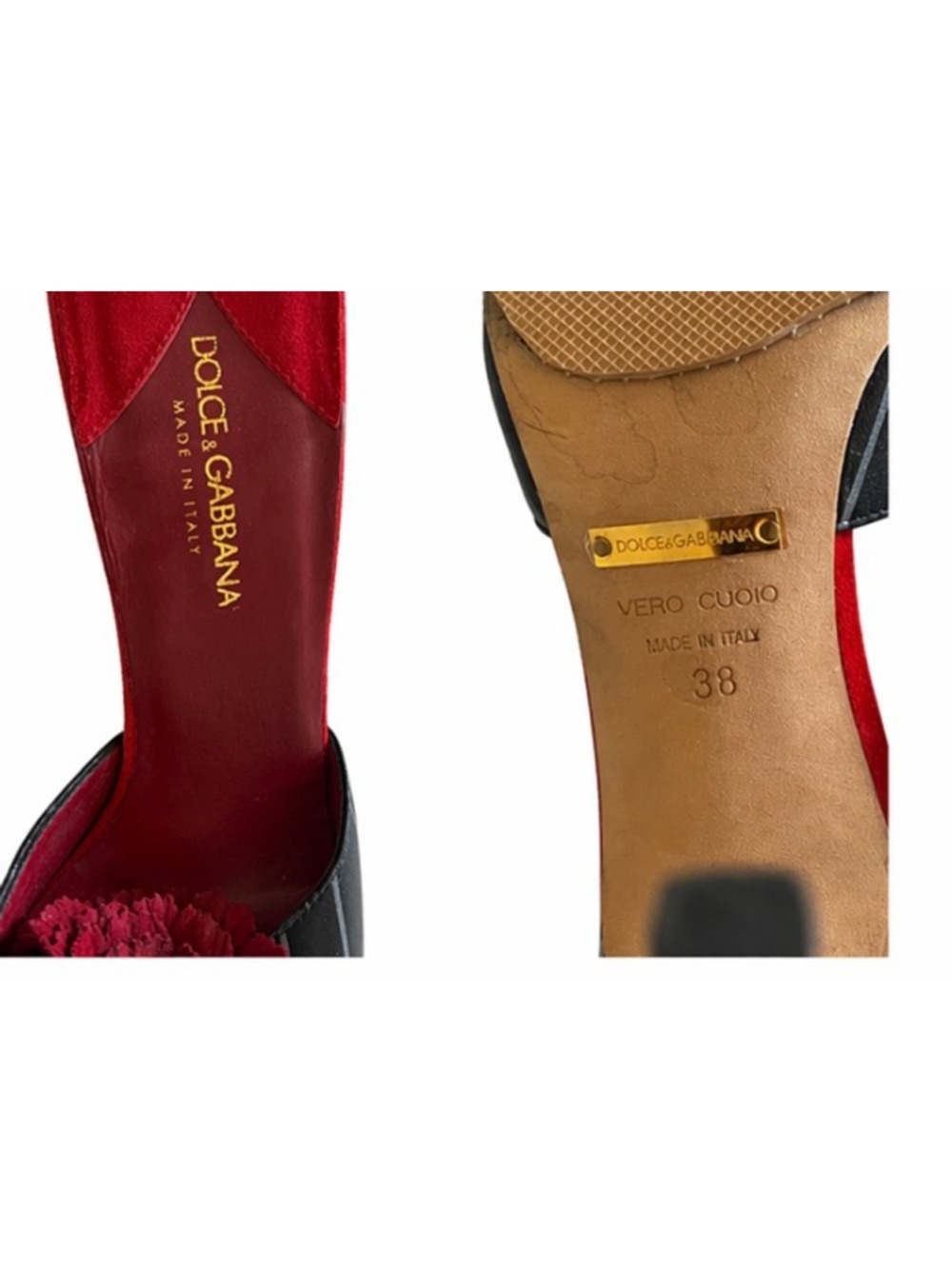Dolce & Gabbana Red & Black Floral Mules Size 38/8 - Picture 5 of 7